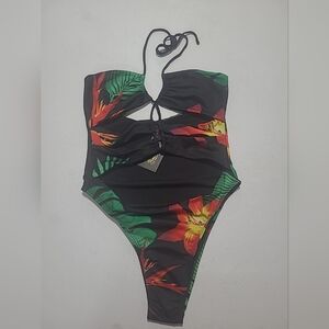 NWT Frederick's Of Hollywood Size M Cabarita Paradise Print Cut Out One Piece